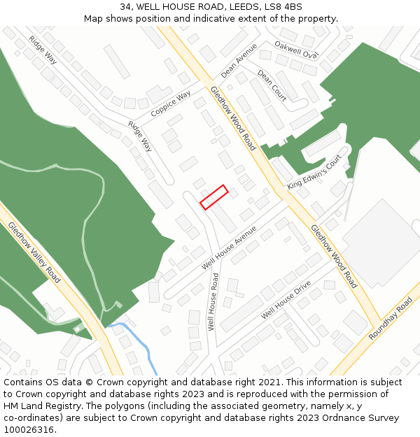 34, WELL HOUSE ROAD, LEEDS, LS8 4BS: Location map and indicative extent of plot