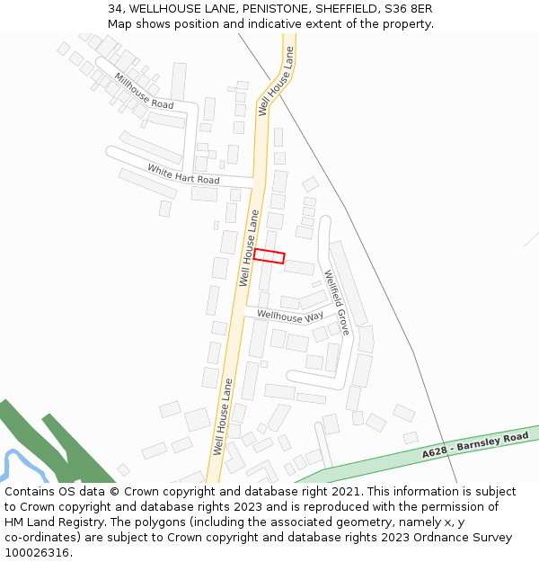 34, WELLHOUSE LANE, PENISTONE, SHEFFIELD, S36 8ER: Location map and indicative extent of plot