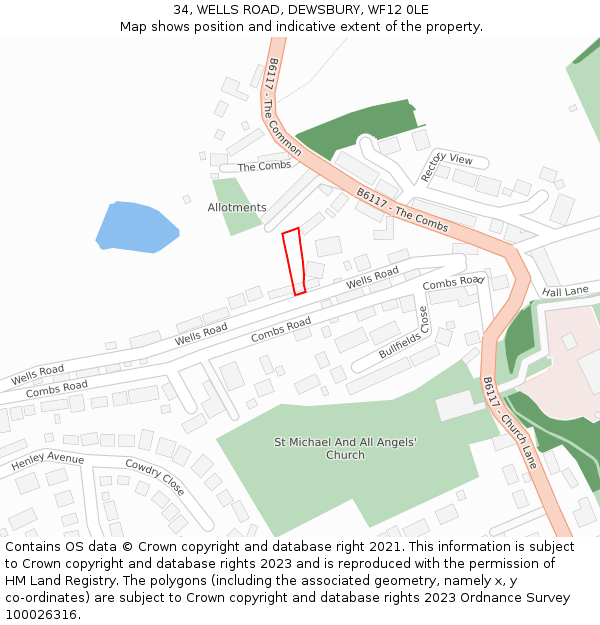 34, WELLS ROAD, DEWSBURY, WF12 0LE: Location map and indicative extent of plot