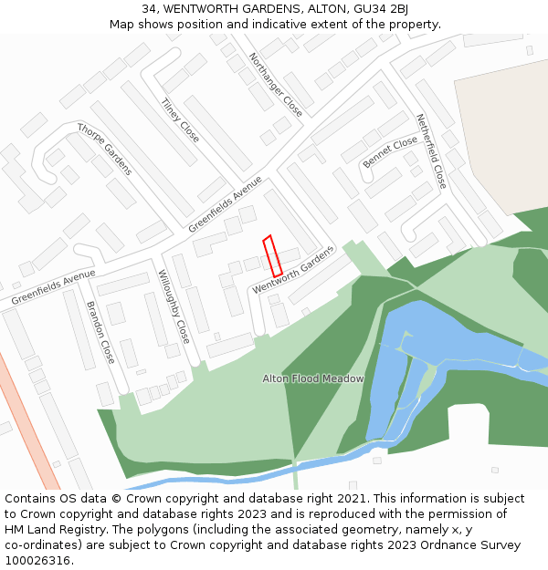 34, WENTWORTH GARDENS, ALTON, GU34 2BJ: Location map and indicative extent of plot