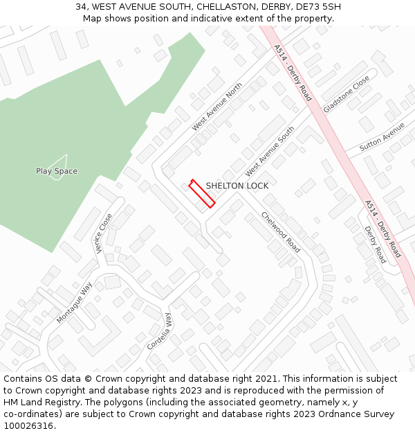 34, WEST AVENUE SOUTH, CHELLASTON, DERBY, DE73 5SH: Location map and indicative extent of plot
