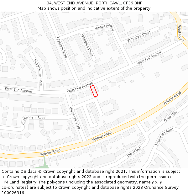 34, WEST END AVENUE, PORTHCAWL, CF36 3NF: Location map and indicative extent of plot