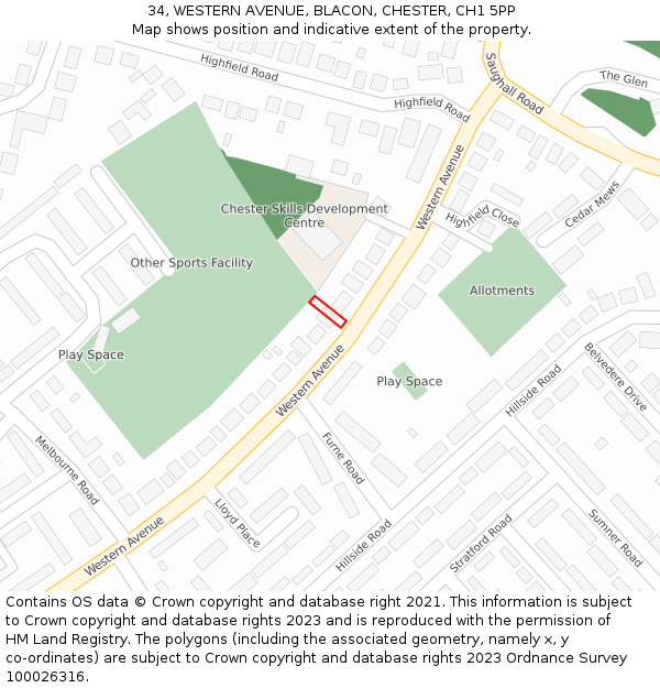 34, WESTERN AVENUE, BLACON, CHESTER, CH1 5PP: Location map and indicative extent of plot