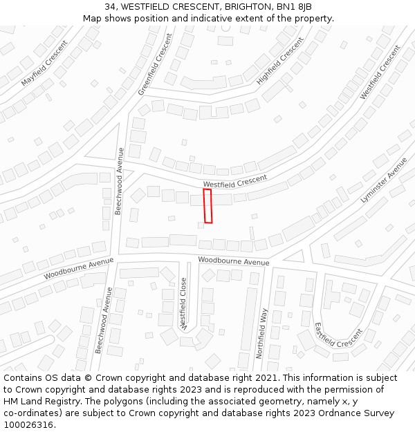 34, WESTFIELD CRESCENT, BRIGHTON, BN1 8JB: Location map and indicative extent of plot
