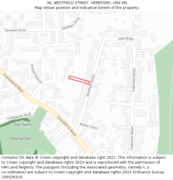 34, WESTFIELD STREET, HEREFORD, HR4 9PJ: Location map and indicative extent of plot