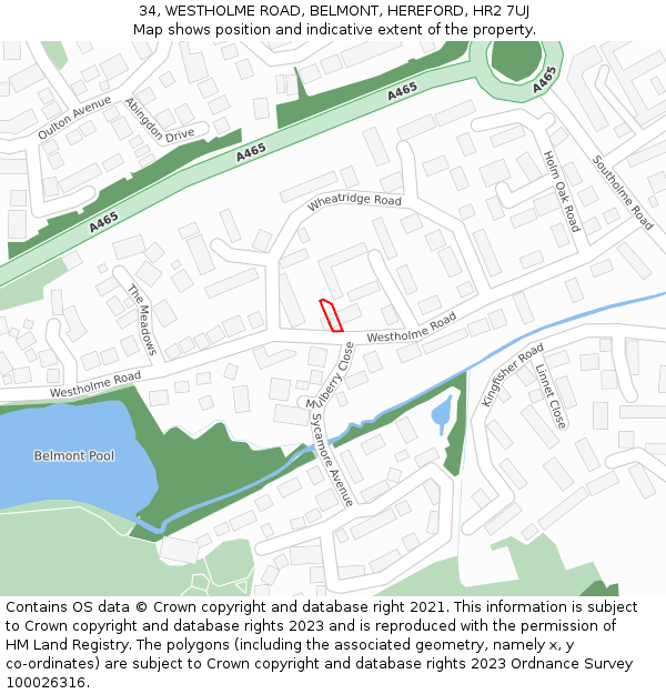 34, WESTHOLME ROAD, BELMONT, HEREFORD, HR2 7UJ: Location map and indicative extent of plot