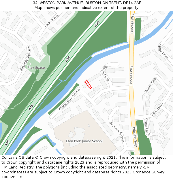 34, WESTON PARK AVENUE, BURTON-ON-TRENT, DE14 2AF: Location map and indicative extent of plot
