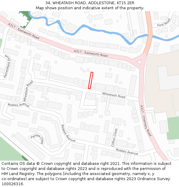 34, WHEATASH ROAD, ADDLESTONE, KT15 2ER: Location map and indicative extent of plot