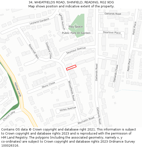 34, WHEATFIELDS ROAD, SHINFIELD, READING, RG2 9DG: Location map and indicative extent of plot
