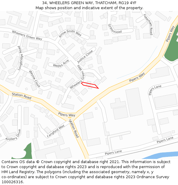 34, WHEELERS GREEN WAY, THATCHAM, RG19 4YF: Location map and indicative extent of plot