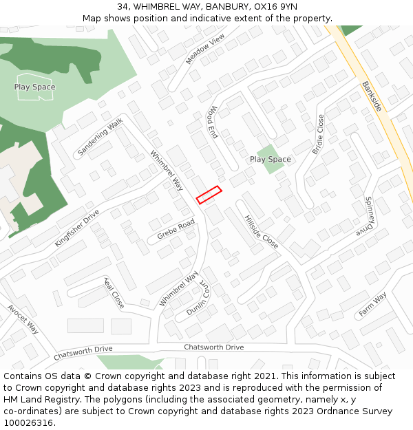 34, WHIMBREL WAY, BANBURY, OX16 9YN: Location map and indicative extent of plot