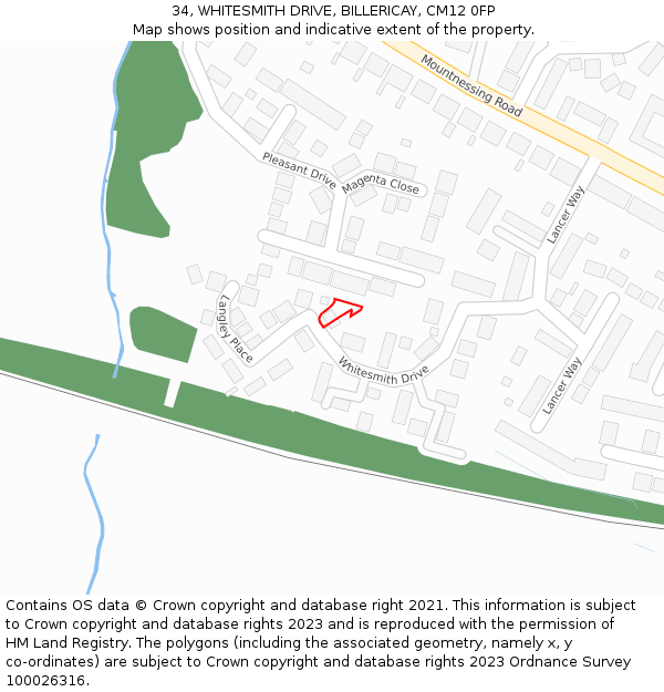 34, WHITESMITH DRIVE, BILLERICAY, CM12 0FP: Location map and indicative extent of plot