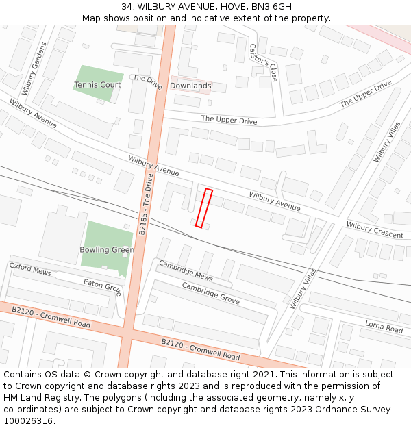 34, WILBURY AVENUE, HOVE, BN3 6GH: Location map and indicative extent of plot