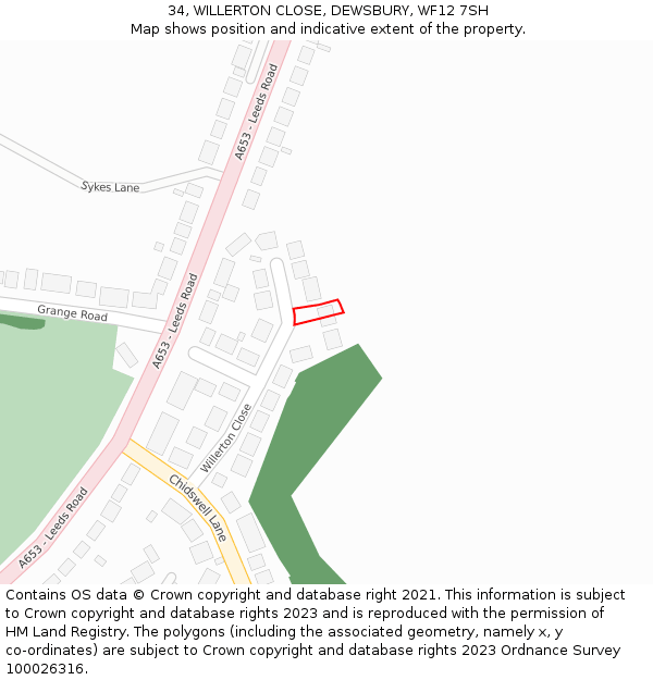 34, WILLERTON CLOSE, DEWSBURY, WF12 7SH: Location map and indicative extent of plot