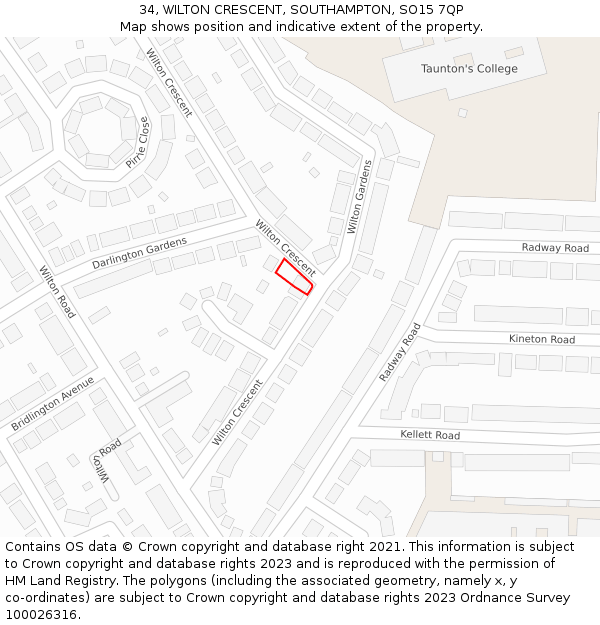 34, WILTON CRESCENT, SOUTHAMPTON, SO15 7QP: Location map and indicative extent of plot