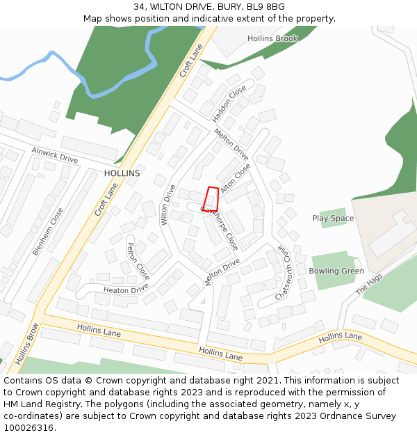 34, WILTON DRIVE, BURY, BL9 8BG: Location map and indicative extent of plot