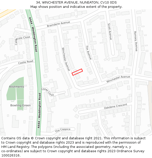 34, WINCHESTER AVENUE, NUNEATON, CV10 0DS: Location map and indicative extent of plot