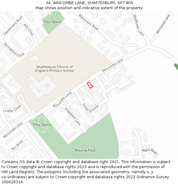 34, WINCOMBE LANE, SHAFTESBURY, SP7 8FA: Location map and indicative extent of plot
