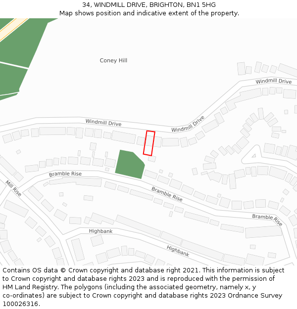 34, WINDMILL DRIVE, BRIGHTON, BN1 5HG: Location map and indicative extent of plot