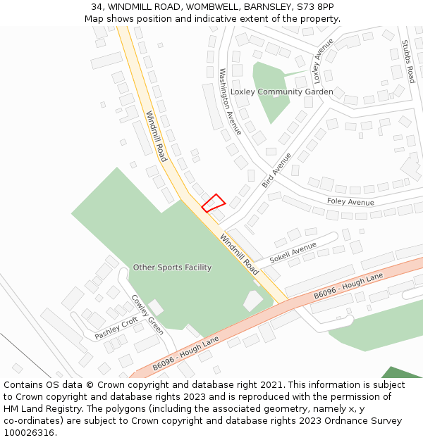 34, WINDMILL ROAD, WOMBWELL, BARNSLEY, S73 8PP: Location map and indicative extent of plot