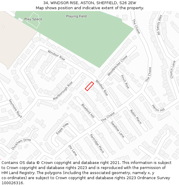 34, WINDSOR RISE, ASTON, SHEFFIELD, S26 2EW: Location map and indicative extent of plot