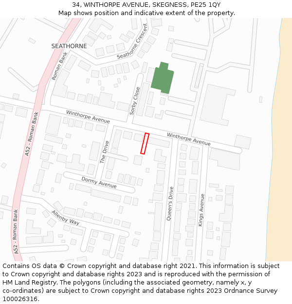 34, WINTHORPE AVENUE, SKEGNESS, PE25 1QY: Location map and indicative extent of plot