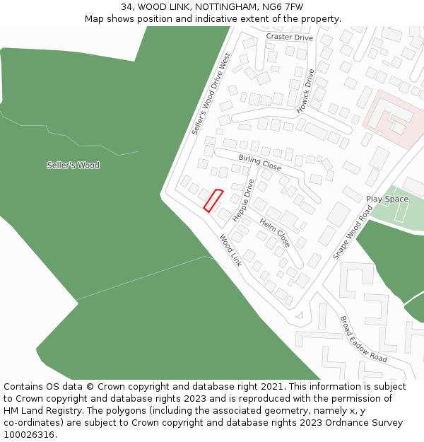 34, WOOD LINK, NOTTINGHAM, NG6 7FW: Location map and indicative extent of plot