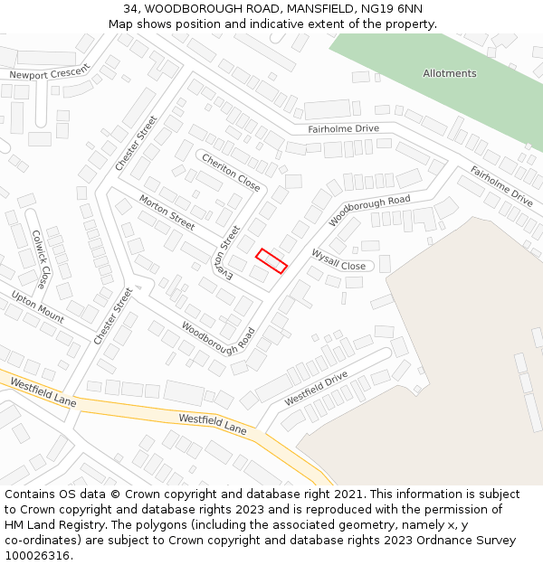 34, WOODBOROUGH ROAD, MANSFIELD, NG19 6NN: Location map and indicative extent of plot