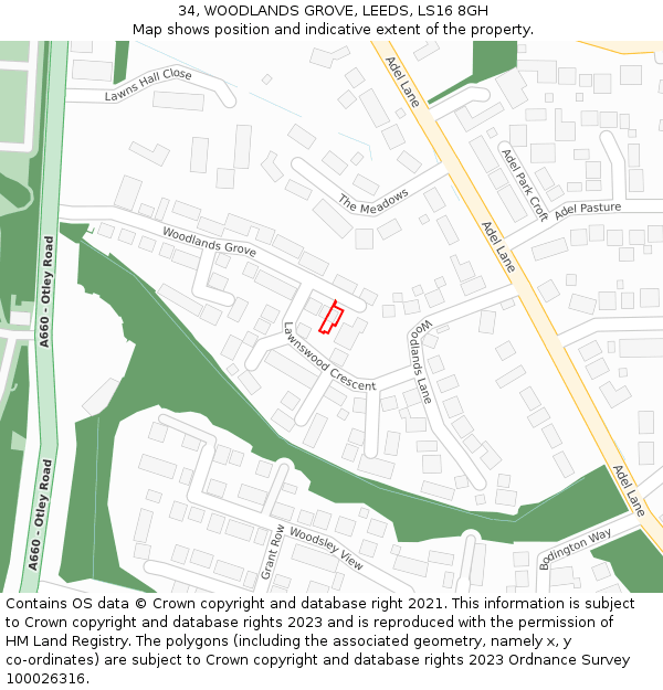 34, WOODLANDS GROVE, LEEDS, LS16 8GH: Location map and indicative extent of plot