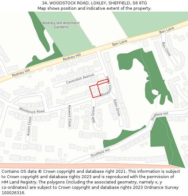 34, WOODSTOCK ROAD, LOXLEY, SHEFFIELD, S6 6TG: Location map and indicative extent of plot