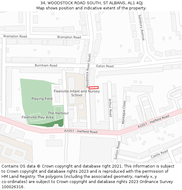 34, WOODSTOCK ROAD SOUTH, ST ALBANS, AL1 4QJ: Location map and indicative extent of plot