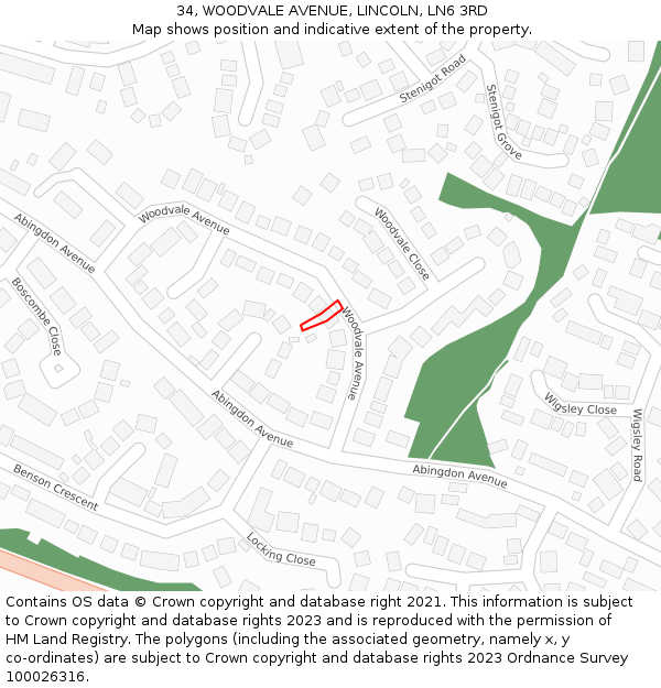 34, WOODVALE AVENUE, LINCOLN, LN6 3RD: Location map and indicative extent of plot