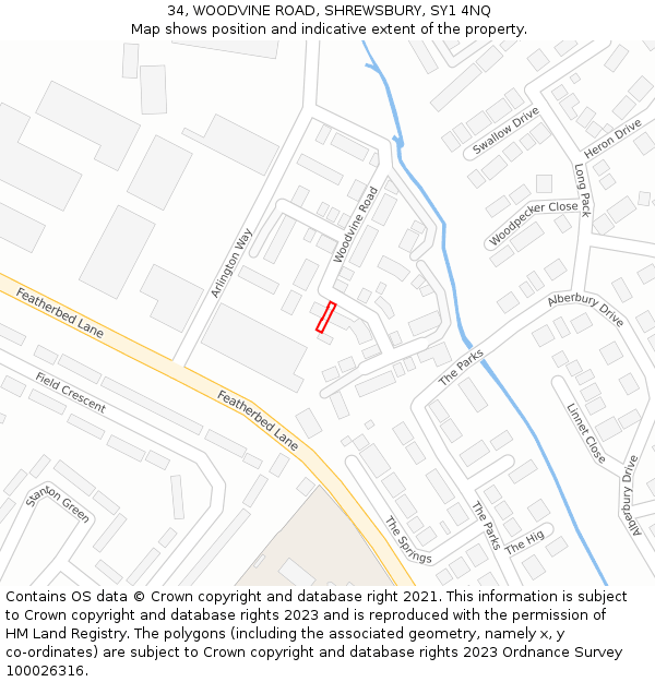 34, WOODVINE ROAD, SHREWSBURY, SY1 4NQ: Location map and indicative extent of plot
