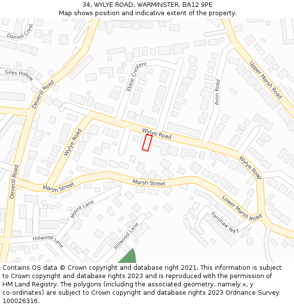 34, WYLYE ROAD, WARMINSTER, BA12 9PE: Location map and indicative extent of plot