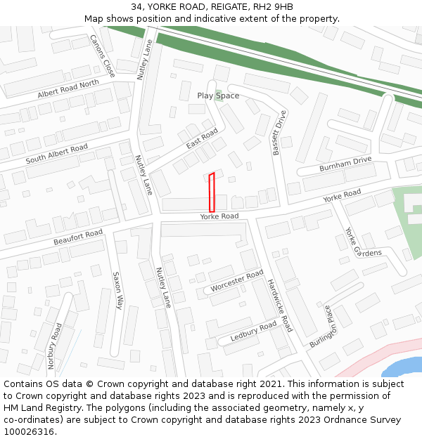 34, YORKE ROAD, REIGATE, RH2 9HB: Location map and indicative extent of plot