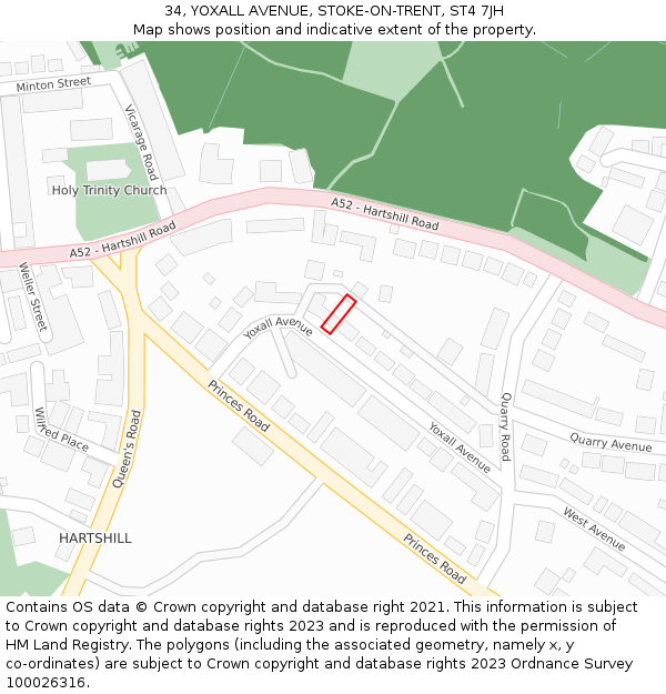 34, YOXALL AVENUE, STOKE-ON-TRENT, ST4 7JH: Location map and indicative extent of plot