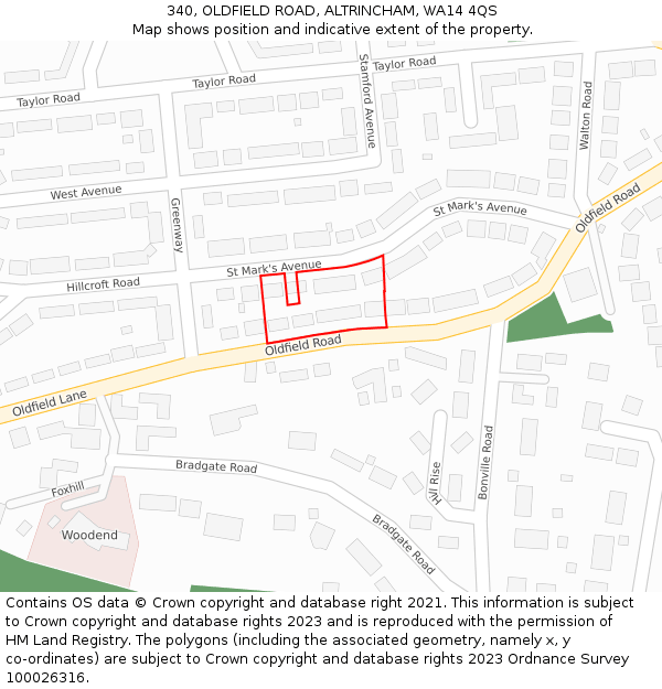 340, OLDFIELD ROAD, ALTRINCHAM, WA14 4QS: Location map and indicative extent of plot