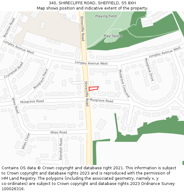 340, SHIRECLIFFE ROAD, SHEFFIELD, S5 8XH: Location map and indicative extent of plot
