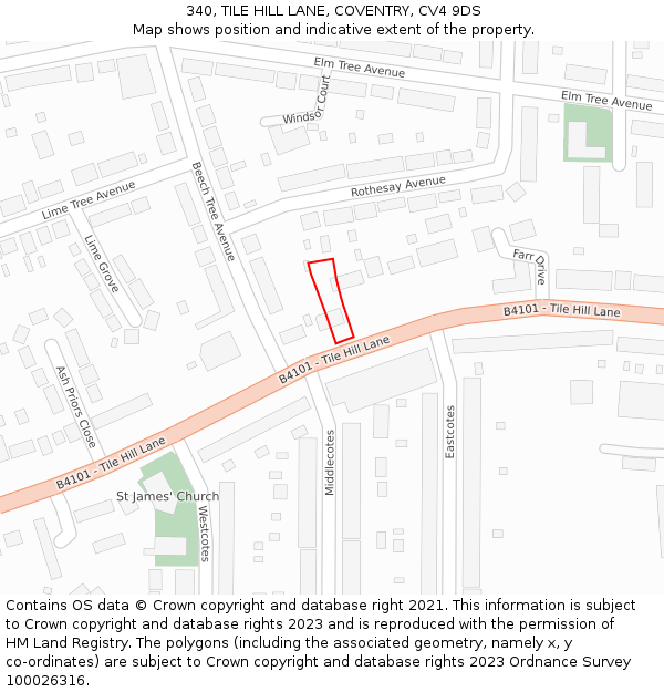 340, TILE HILL LANE, COVENTRY, CV4 9DS: Location map and indicative extent of plot