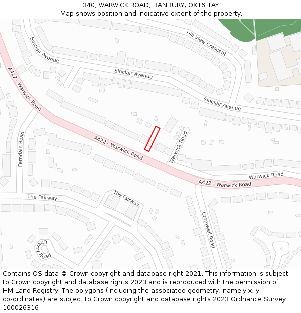 340, WARWICK ROAD, BANBURY, OX16 1AY: Location map and indicative extent of plot