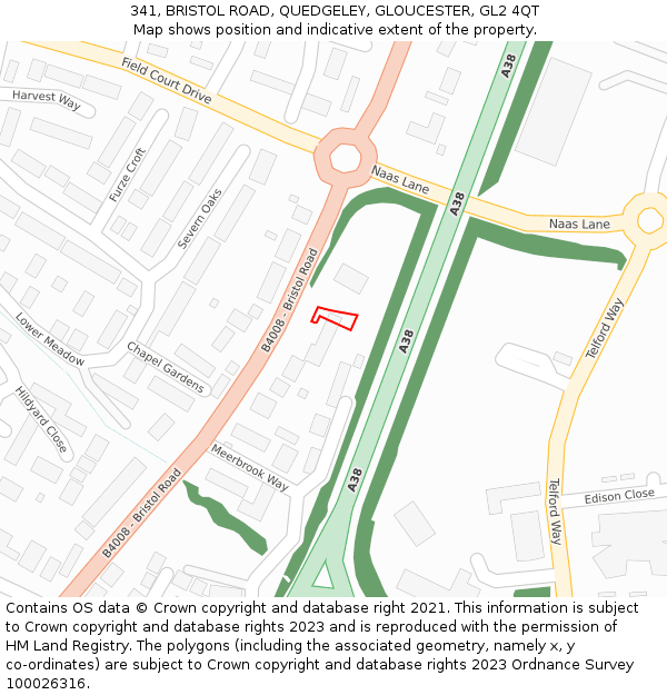 341, BRISTOL ROAD, QUEDGELEY, GLOUCESTER, GL2 4QT: Location map and indicative extent of plot