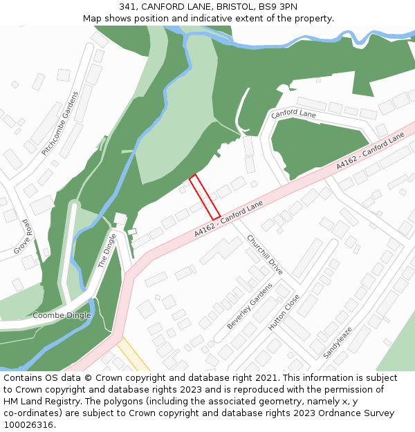 341, CANFORD LANE, BRISTOL, BS9 3PN: Location map and indicative extent of plot