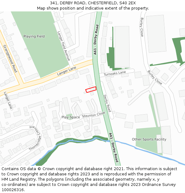 341, DERBY ROAD, CHESTERFIELD, S40 2EX: Location map and indicative extent of plot