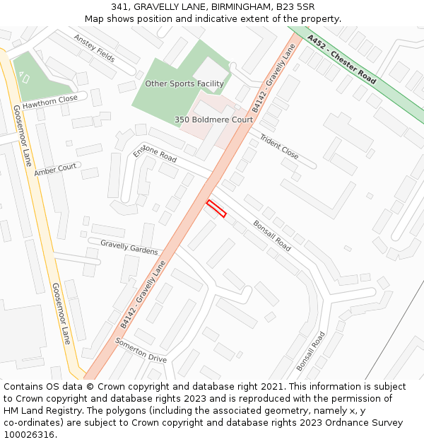 341, GRAVELLY LANE, BIRMINGHAM, B23 5SR: Location map and indicative extent of plot