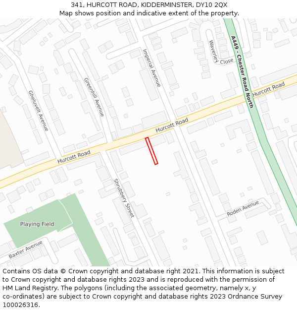 341, HURCOTT ROAD, KIDDERMINSTER, DY10 2QX: Location map and indicative extent of plot