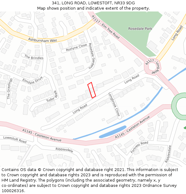 341, LONG ROAD, LOWESTOFT, NR33 9DG: Location map and indicative extent of plot