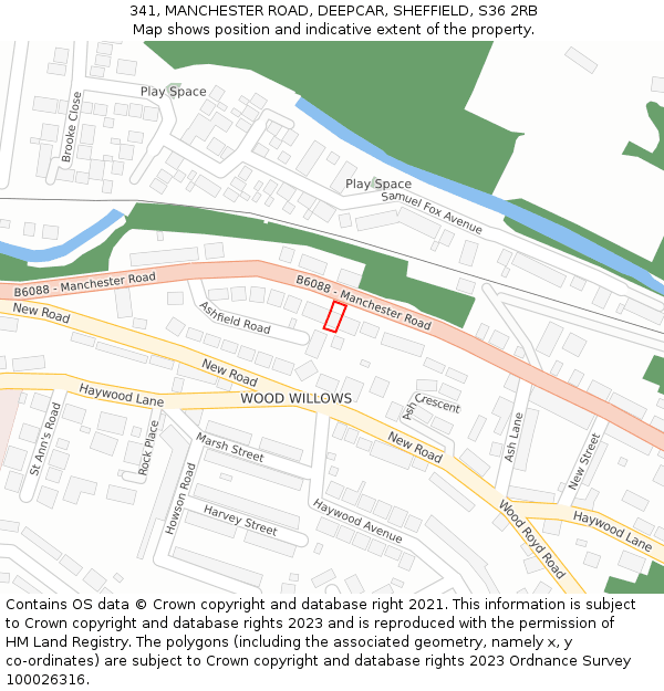 341, MANCHESTER ROAD, DEEPCAR, SHEFFIELD, S36 2RB: Location map and indicative extent of plot