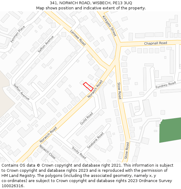 341, NORWICH ROAD, WISBECH, PE13 3UQ: Location map and indicative extent of plot