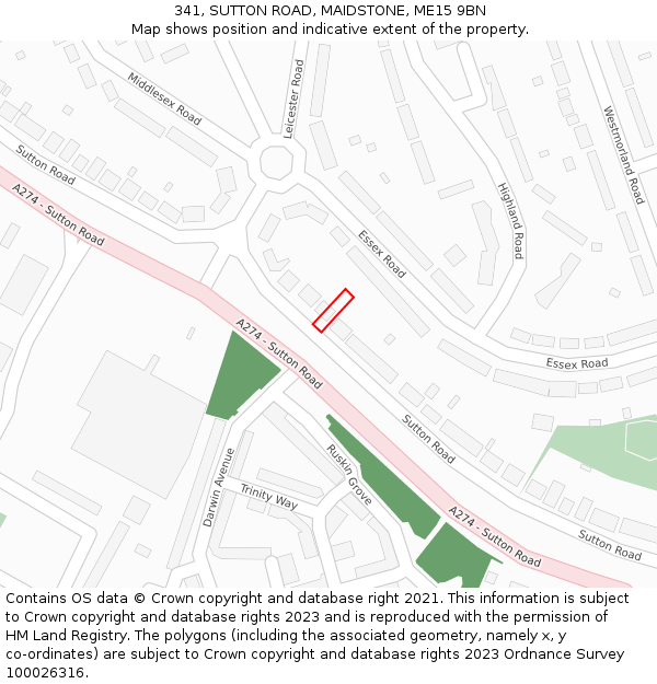 341, SUTTON ROAD, MAIDSTONE, ME15 9BN: Location map and indicative extent of plot