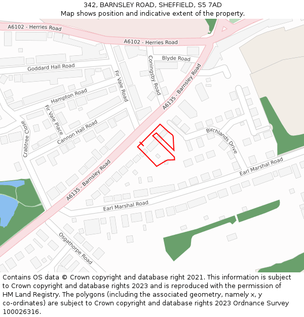 342, BARNSLEY ROAD, SHEFFIELD, S5 7AD: Location map and indicative extent of plot